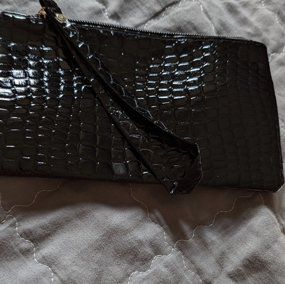 Black faux leather clutch